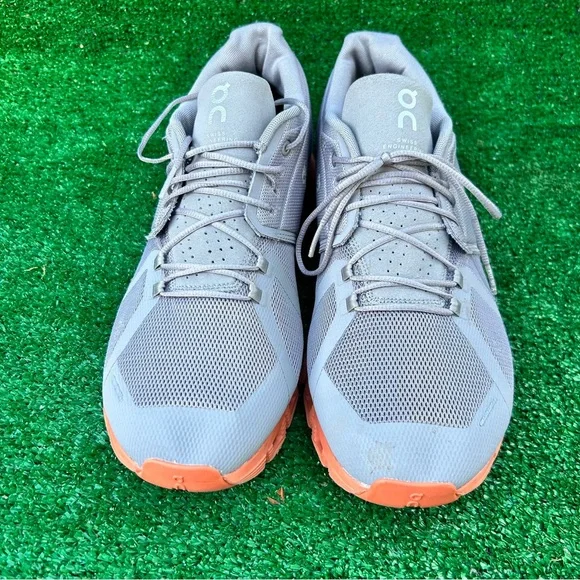 On Running Gray and Orange Athletic Shoes - Picture 2 of 9